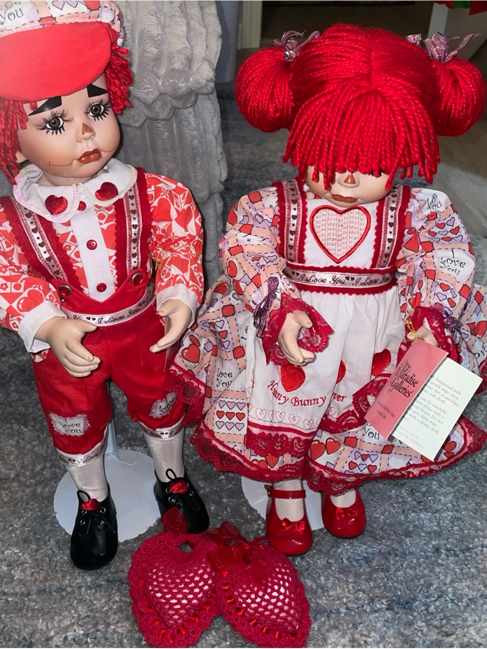 VALENTINE PORCELAIN RAGGEDY ANN & ANDY DOLLS *AMAZING DETAIL*  GORGEOUS GIFT